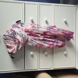 Pink and Blue floral scarf with tassel